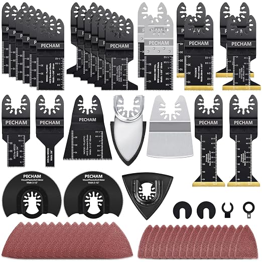 128PCS Oscillating Tool Blade, Wood Metal Cutting and Sandpaper Oscillating Tool Accessories with Titanium Quick Tooth Japanese Tooth Multitool Blade Fit More Oscillating Tools