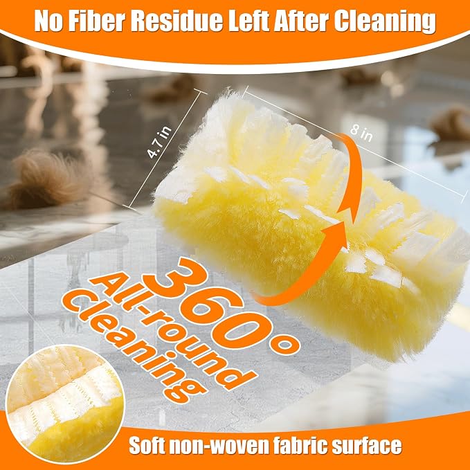 60 Count 360° Heavy Duty Duster Refills Compatible with Swiffer, Large Size-Extra Thick Disposable Electrostatic Feather Duster Refill with 1 Short Handle for Furniture, Blinds, Ceiling Fans