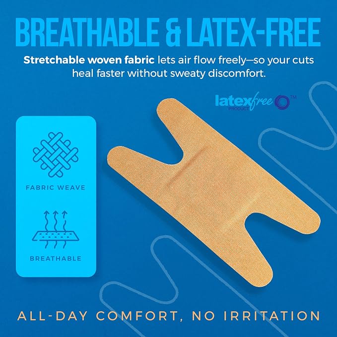 Flex Fabric Knuckle Bandages - Flexible Fabric Adhesive for Finger Care & Wound Protection - 100 Count Box