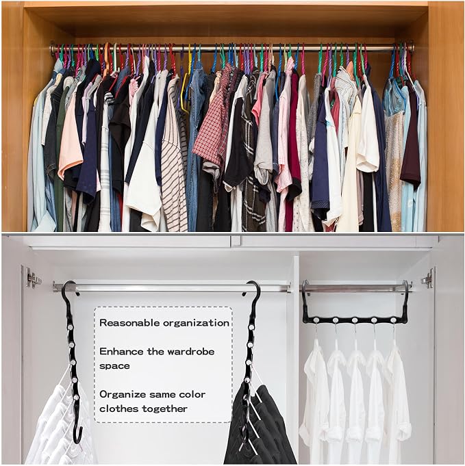 6 Pack Closet Organizers and Storage Stronger, Magic Clothes Hangers | College Dorm Room Essentials for Girls Guys, Space Saving Hangers, 5 Holes, Closet Storage, Home Organization