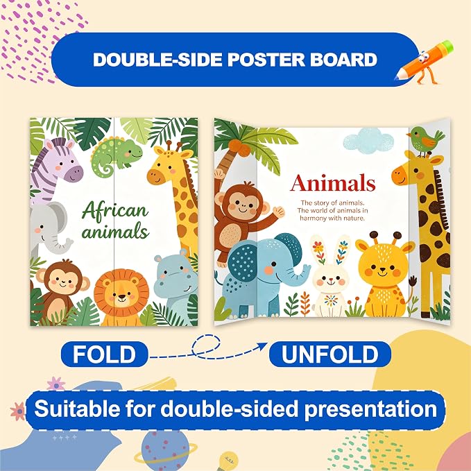 4 Pcs Trifold Poster Board, 21.5x14 inches Small White Poster Board Comes with Sticky Accessories, Corrugated Presentation Boards, Display Board for School Projects, Business Presentations