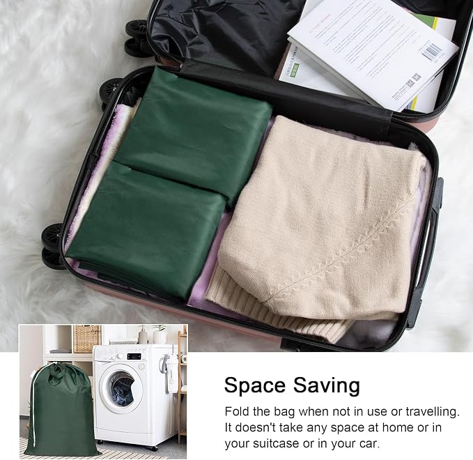 Extra Heavy-Duty Laundry Bag with Handles, Green, 28x36" | Extra Large, Machine Washable, Reinforced Handles, Drawstring Closure, Name ID Tag, For College Dorm Travel