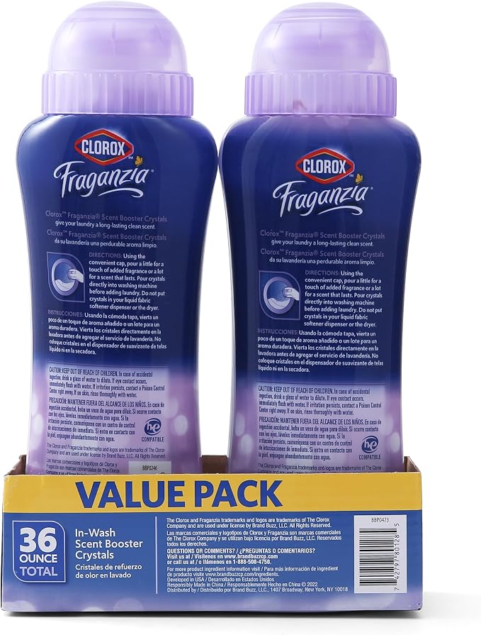 Clorox Fraganzia Scent Booster Crystals, Lavender, Twin Pack of 18 Oz, 6-Pk | In-wash fragrance beads, HE compatible, safe for all fabrics and colors, long-lasting freshness
