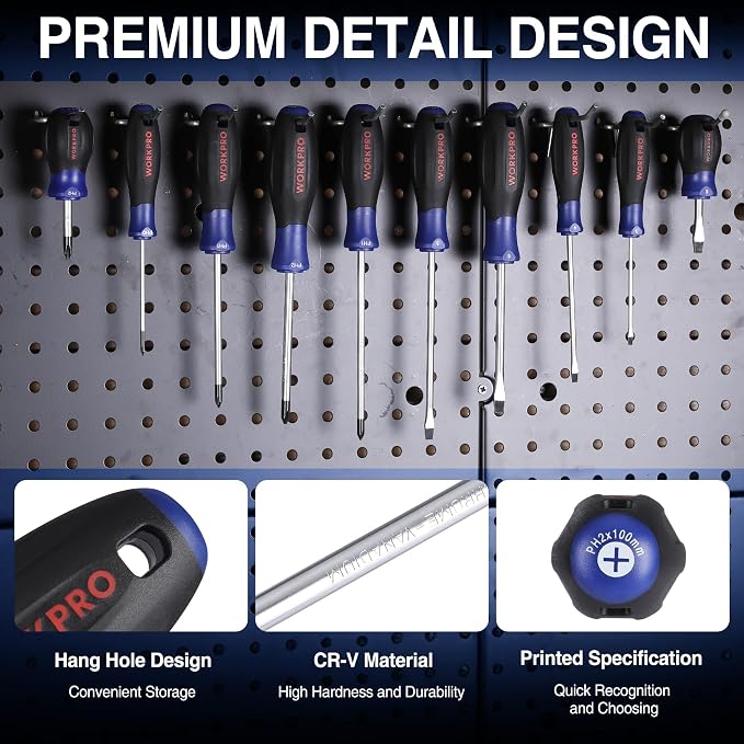 WORKPRO 10-Piece Magnetic Screwdriver Set with Pouch | Phillips, Slotted, Flat Head Screwdriver Include Magnetizer, Screwdriver with Non-Slip Grip, for Home Repair and DIY Projects
