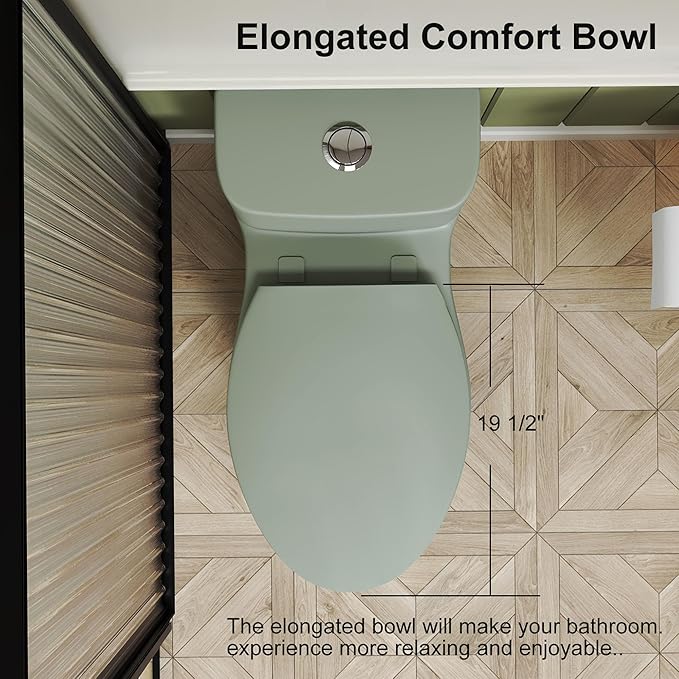 Dual Flush One Piece Toilets for Bathrooms, Compact Toilet Elongated with Soft Closing Seat, Modern 12 Inch Rough in Toilet, 1.61 GPF & Map 1000g, Comfort Height, Silent Design (Sage Green)