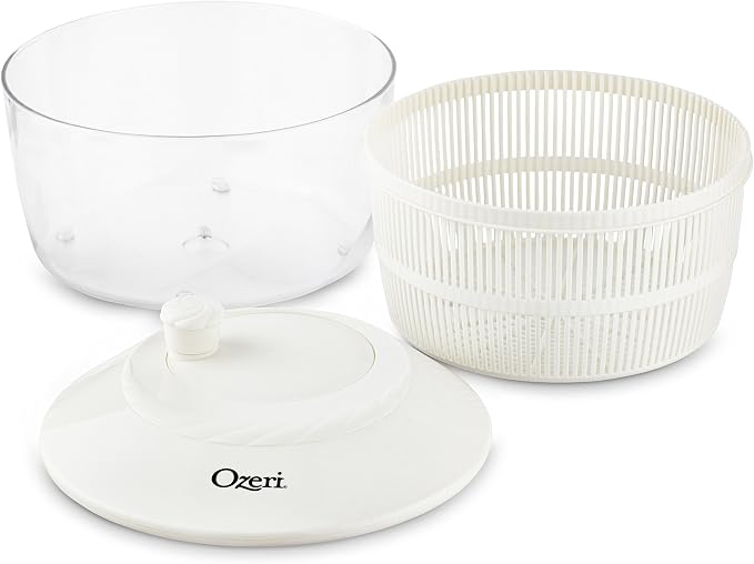 Ozeri Italian Made Fresca Salad Spinner and Serving Bowl, BPA-Free,White, 4.4 qt