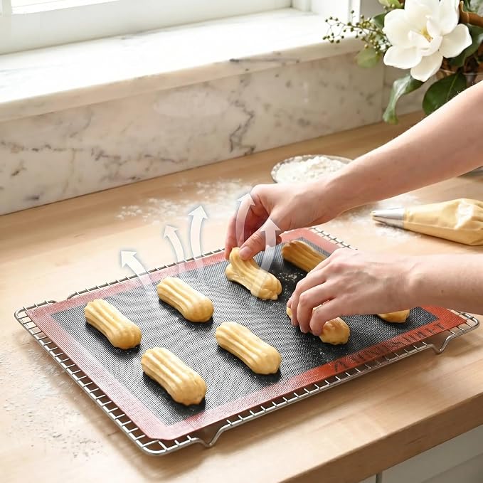 Perforated Silicone Baking Mats for Half Sheet Pan 11x16in, Eclair Silicone Baking Mat, Nonstick Reusable Breathable Air Mat, Heat Resistant, Pack of 4