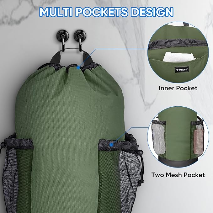 BALEINE 2PK 150L Laundry Bag Backpack, 900D Oxford Fabric Large Travel Laundry Bags with Shoulder Straps and 2 Mesh Pockets for College Dorm, Apartment, Laundromat (Green, 150L)