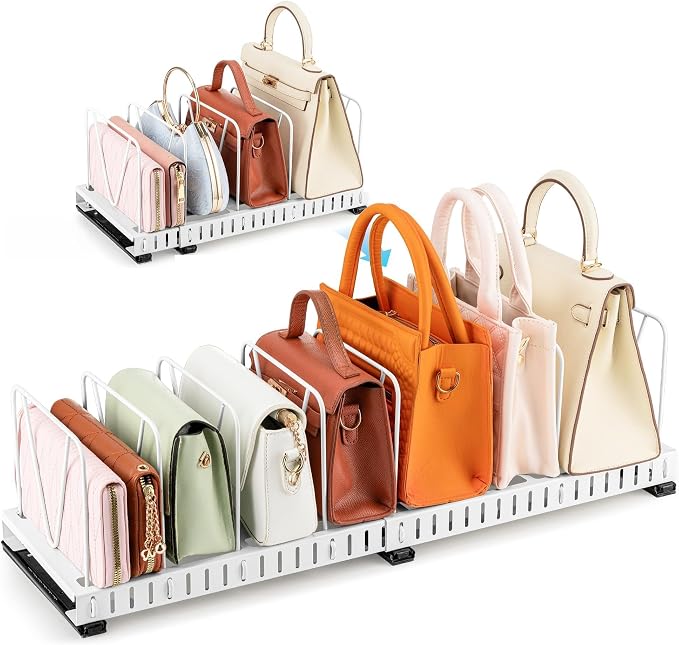 Aminigram Adjustable Purse Organizer for Closet, Metal Handbag Organizers for Closets, Pull Out Closet Shelf Dividers for Bedroom, Living Room, Home, Keep Carteras Upright