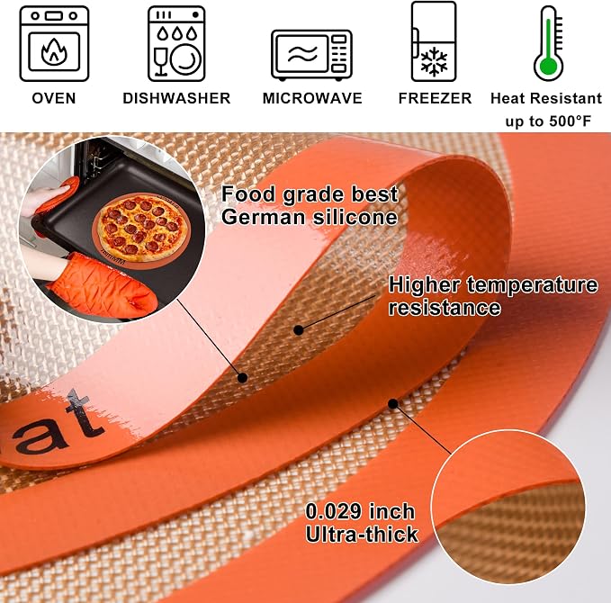 Silicone Baking Mats Set of 2 Round Non-Stick Reusable Air Fryer Linner - Best German Silicone - 12 inch