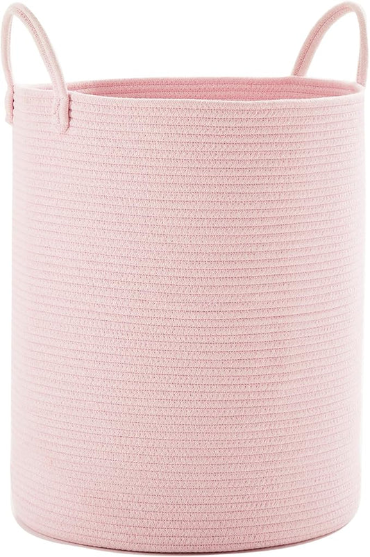 80L Large Pink Hamper Laundry Basket for Baby Girls Kids | Tall Hamper for Nursery Woven Rope Clothes Hamper for Little Girls Room Bedroom Light Pink 16"D x 22"H Extra Large
