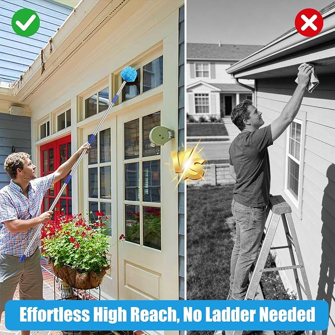 Cobweb Duster with Extension Pole - 4 FT Lightweight Stainless Steel Extendable Duster Ceiling Fan Duster for High Ceilings, Medium Stiff PET Bristle Spider Web Brush for Indoor/Outdoor Cleaning
