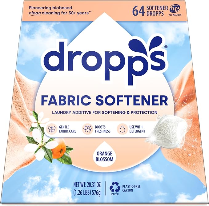 Dropps Fabric Softener Pods, Orange Blossom (64 Count) - Laundry Softener For Soft & Fluffy Fabrics | Liquid Softener & Dryer Sheet Alternative | Clean Ingredients | Plastic Free Packaging