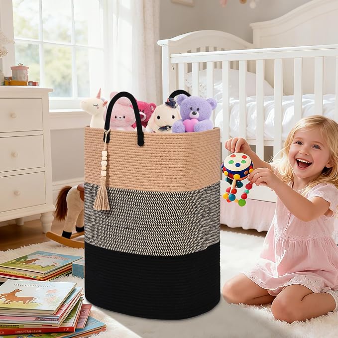 Woven Laundry Basket for Clothes, 100 L Large Rectangle Laundry Hampers, Nursery Storage Basket for Toys, Tall Dirty Clothes Hamper for Bedroom Aesthetic, Bathroom, Laundry Room