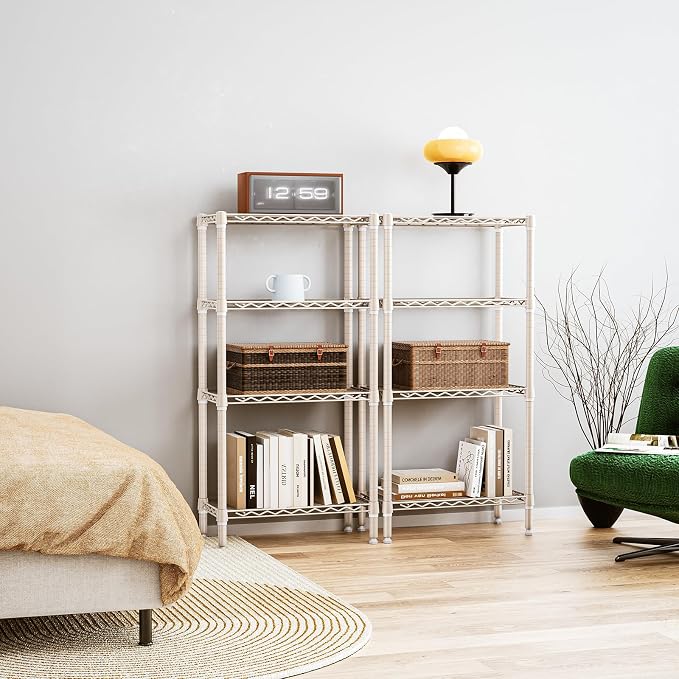 IZEUK 4 Tier Steel Storage Shelves, Heavy Duty Metal Shelf Wire Shelving Rack for Pantry, Kitchen, Living Room, or Bathroom Organization (11.8" D x 23.6" W x 47.5" H, 1000LBS, Light Tan)