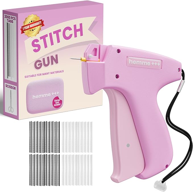 Stitch Gun for Clothes, Tagging Gun for Clothing w/2000 Clear/Black Micro Tags Scissors Case, Stitchy Quick Clothing Fixer Gun, Clothing Stitch Gun Micro, Quick Fix, Hemming Tool, Hem Gun