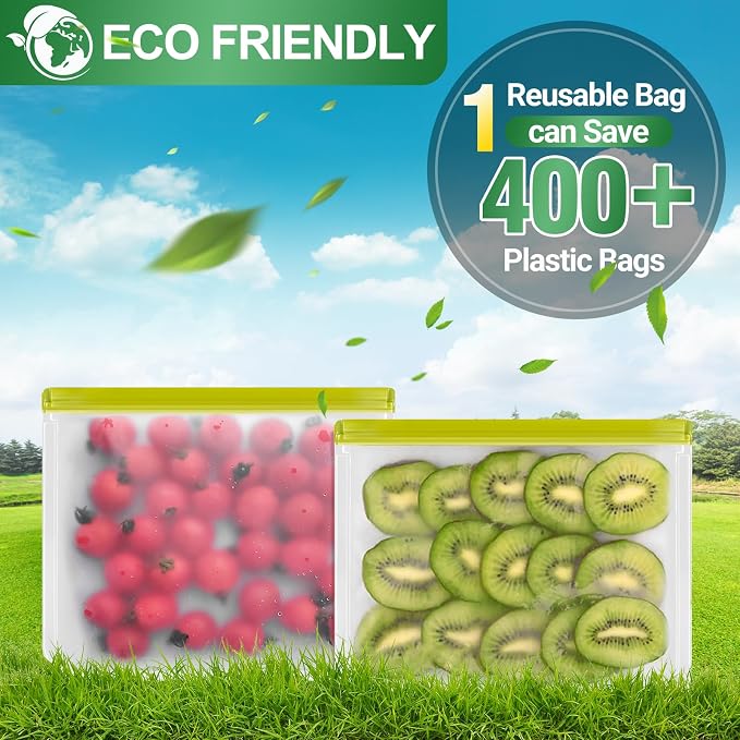6 Pack Freezer Bags Gallon, Reusable Freezer Bags, Food Storage Bags, BPA Free Same as Reusable Ziploc Bags, Leakproof Extra Thick for Traveling & Household, Grey