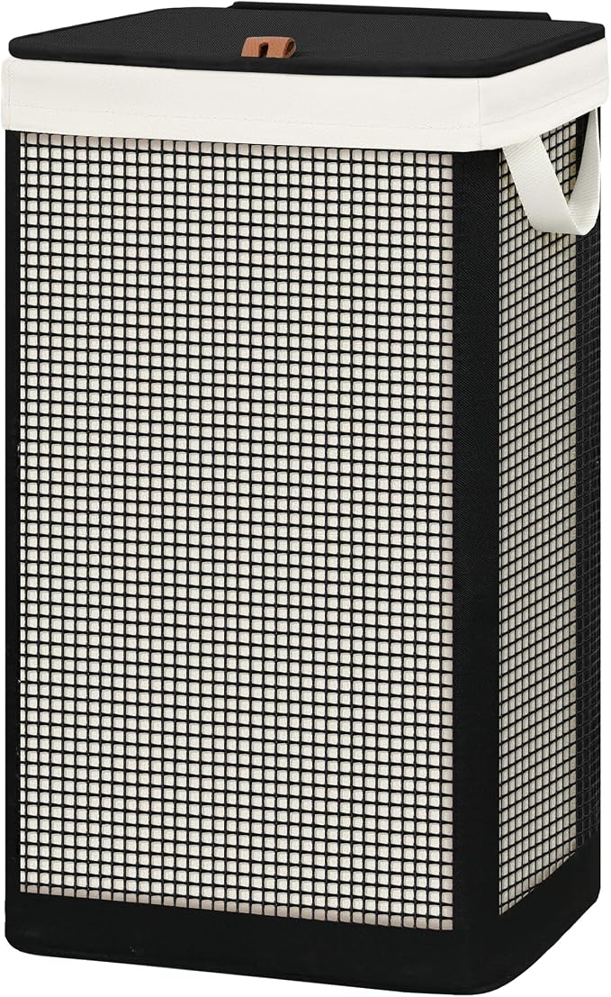 STO STO Laundry Hamper with Lid, 90L Large 1 Section Laundry Sorter, Laundry Basket with Removable Washable Canvas Liner Bag, Breathable Clothes Hamper for Bedroom Bathroom Laundry Room Closet Dorm