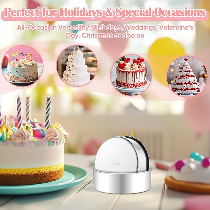 E-far Small Cake Pans Set of 2, 5 Inch Stainless Steel Mini Round Baking Pan Tins - Non-Toxic & Leak-Proof Cake Mold for Smash Birthday Layer Tiered Cheesecake, Easy Clean & Dishwasher Safe