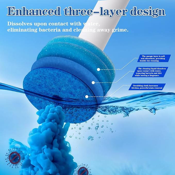 Disposable Toilet Brush, Auto-Ejecting, Includes 48 Enhanced Refills (24 Ocean, 24 Natural), Plus 3 Air-Purifying Scented Rings (Ocean, Rose, Lemon) 360° Dead-Angle-Free Cleaning