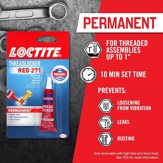 Loctite Threadlocker Red 271 Red, 0.2 fl oz, 12, Tube