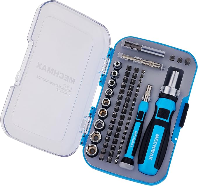 68-Piece Ratcheting Screwdriver Set with Bits & Sockets | Precision tool kit with sockets & compact injection storage case. Ideal for household DIY, furniture assembly & repair