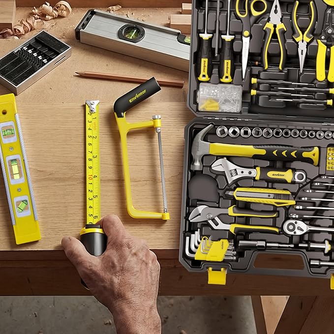 Enventor Tool Set with Molded Storage Case, 220 Pieces | 24-tooth Ratchet, Metric Sockets, Extension Bar and Adapter, for Home Repairs, DIY Projects and Auto Maintenance