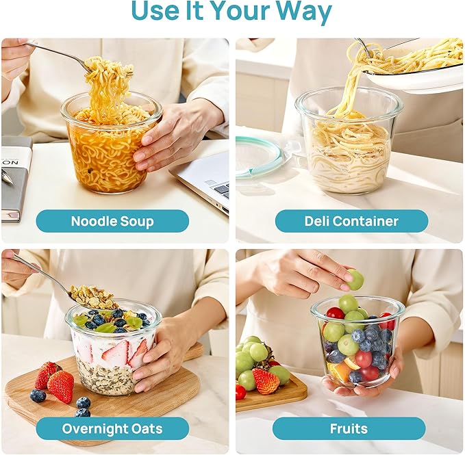 Vtopmart 5 Pack 3 Cup Glass Soup Container, Meal Prep Freezer Containers Set with Airtight Lids, Glass Food Storage Jar for Salad, Fruit, Lunch, Leftover, BPA-Free, Microwave, Dishwasher