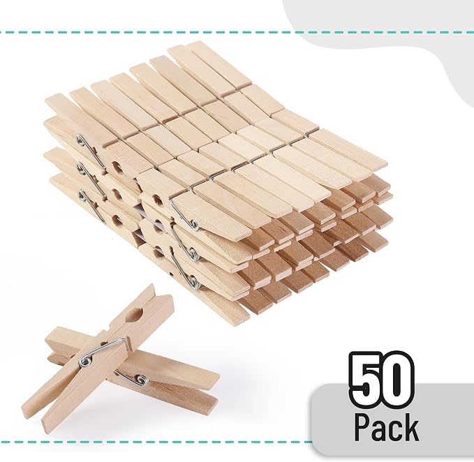 Mr. Pen- Large Wooden Clothes Pins, 2.9 Inch, 50 Pack | Natural Wood Clips for Crafts, Classroom Projects, Hanging Photos, Chip Bags, Decoration, Rust Resistant Spring