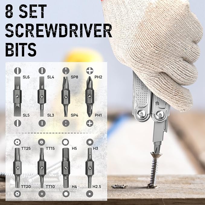 BIBURY Multitool Pliers Pro BI2049, EDC Multi Tool with 90HRA Replaceable YG12 Tungsten Wire Cutters, 440A Knife, T-Shank Wood Saw & Scissors, EDC Gear for Camping Hiking, Fathers Day Gift for Men