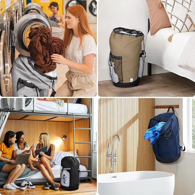 BALEINE 2PK 150L Laundry Bag Backpack, 900D Oxford Fabric Large Travel Laundry Bags with Shoulder Straps and 2 Mesh Pockets for College Dorm, Apartment, Laundromat (Black, 150L)