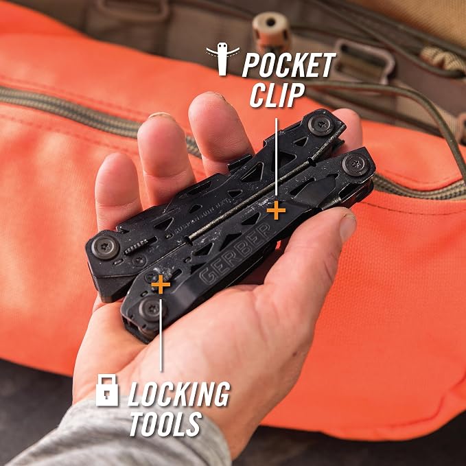 Gerber Suspension NXT 15-in-1 EDC Multitool, Pliers w/ Pocket Knife, Black | Needle nose pliers, wire stripper, 15 tools, camping/survival gear, EDC pocket clip, lightweight