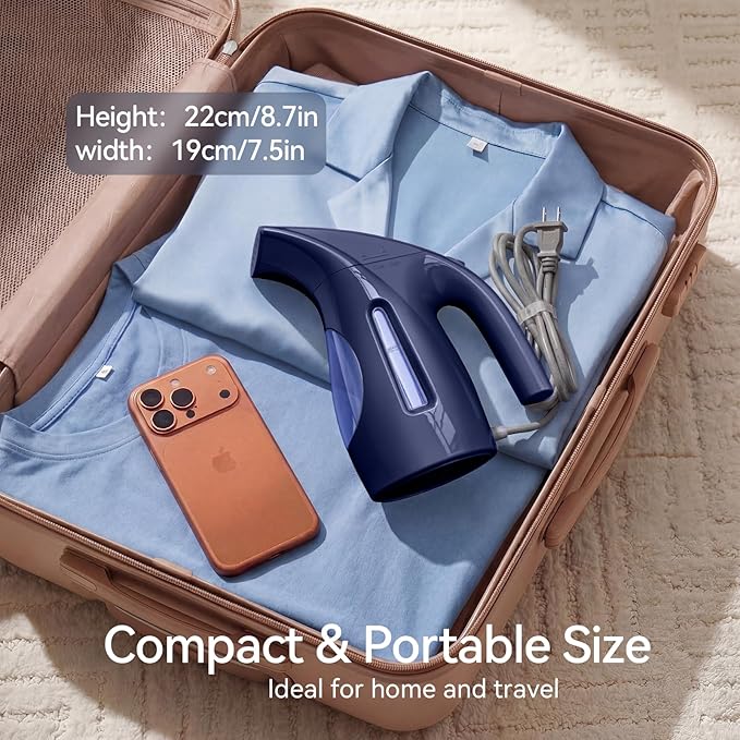 HiLIFE Steamer for Clothes, Portable Handheld Garment Wrinkle Remover, 240ml Big Capacity, 700W, Strong Penetrating Steam, for Home, Office and Travel, ONLY FOR 120V, Deep Navy