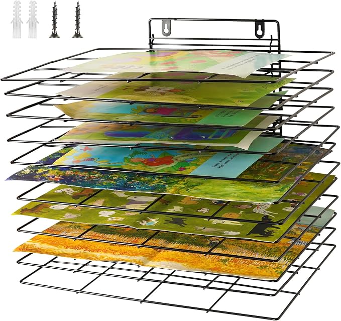 12 Shelves Art Drying Rack for Classroom, Paint Drying Rack, Black | Drying Rack Classroom, Wall Art Storage Rack, Removable Shelves for Classrooms and Art Studios