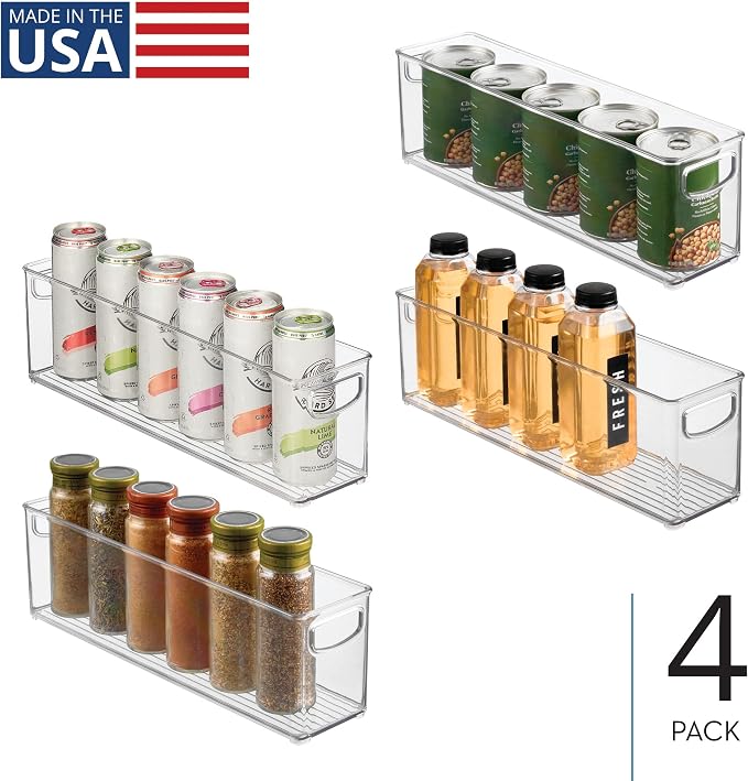iDesign Small Stackable Storage Bins with Handles, Set of 4, Clear | For Pantry or Fridge, Made in USA