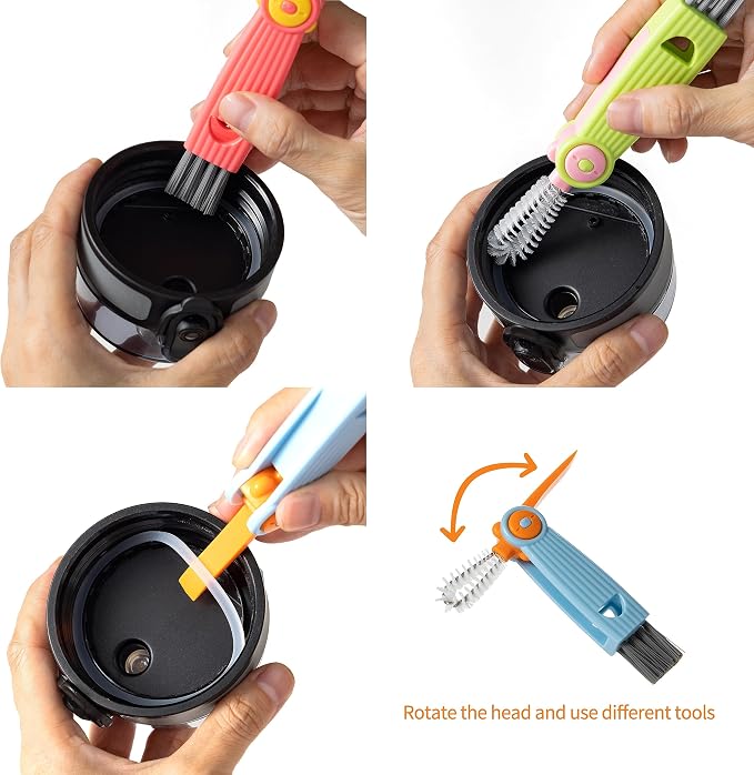 3 in 1 Cup Lid Gap Cleaning Brush Set, Water Baby Bottle Cleaning, 3Pcs | Home Kitchen Crevice Cleaning Tools, Cup Lid Cleaner Brush, Cup Lid Cleaner