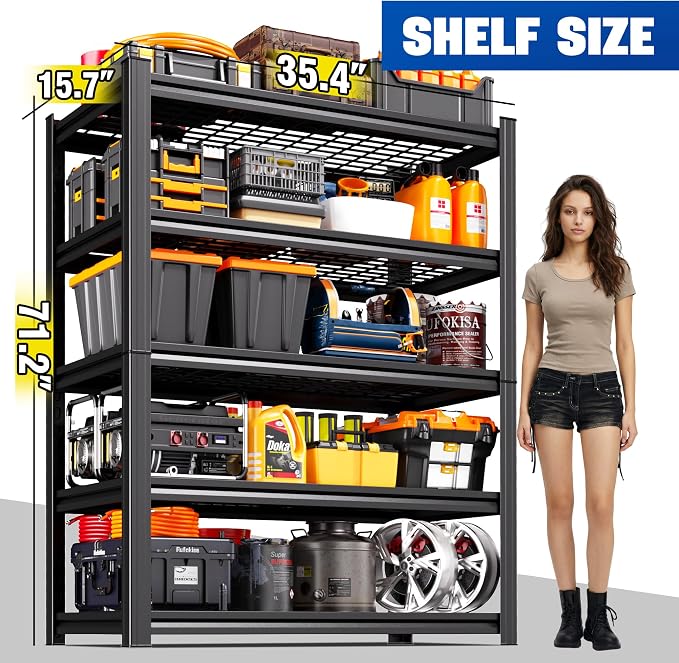 71.2" H-35.4" W Garage Shelving Heavy Duty Storage Shelves, Adjustable Metal Shelving Unit, Utility Garage Organizer Shelf for Basement, Pantry, Warehouse, Supermarket, 35.4" Wx15.7 Dx71.2 H