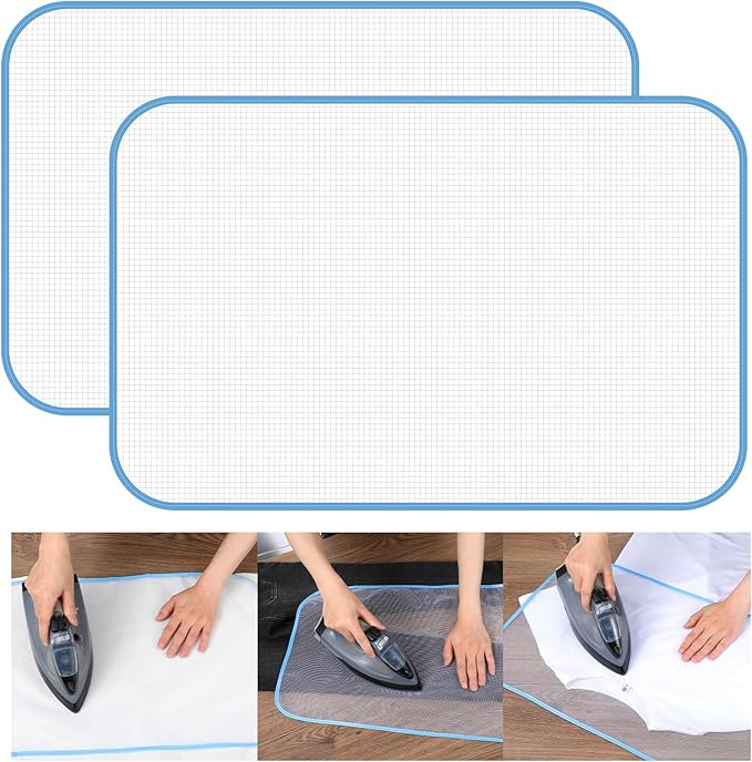 Pressing Cloth for Ironing, 2pcs Ironing Cloth to Protect Clothes Iron Mat Scorch Saving Mesh Insulation Pad for Sewing and Ironing Fabric Protector Tool, Blue(23.62x15.75in)