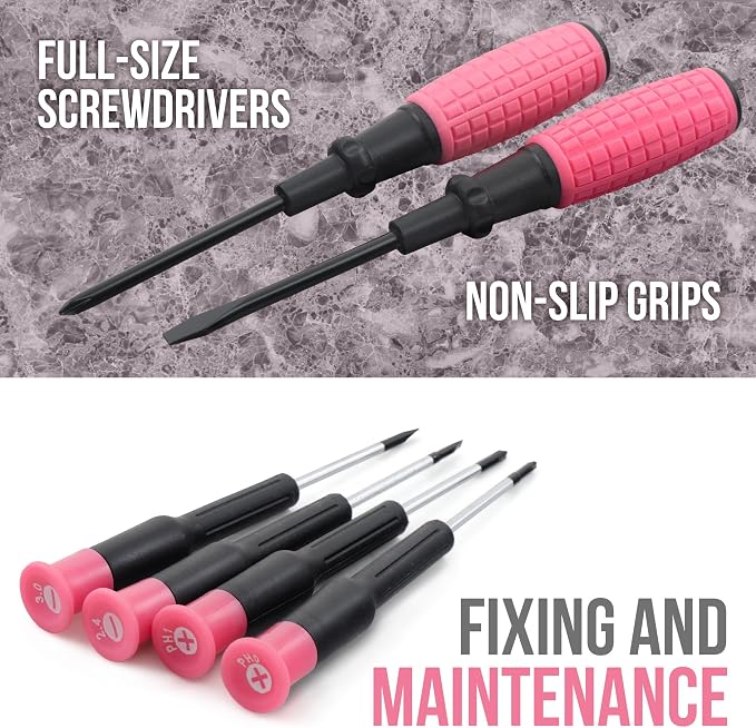 Hi-Spec 11pc Pink Womans Compact Crafts & Home DIY Repair Hand Tool Kit Set with Pliers, Cutters and Precision Screwdrivers for Ladies | 11pc, everyday fixes made easier, organized portable storage, beginner-friendly selection, apartment and office tas...