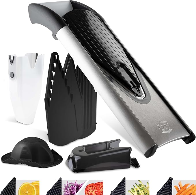 Börner by Reston Lloyd Mandoline Slicer V6 (Professional Set) • Stainless Steel Slicer with V-Blade • Adjustable Kitchen Slicer for Vegetables & Fruits • Various Thicknesses & Grater