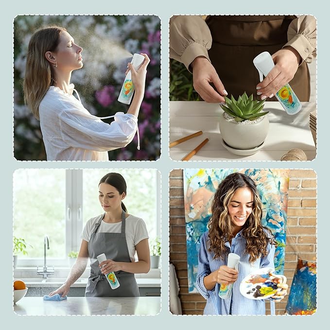 FLAIROSOL InspireArt, Continuous Spray Bottle - Ultra Fine Mist Water Sprayer for Hairstyling, Cleaning, Arts & Crafts, Versatile Spray Bottle, Patented Technology, 6.8 OZ (White Bottle, Green Print)