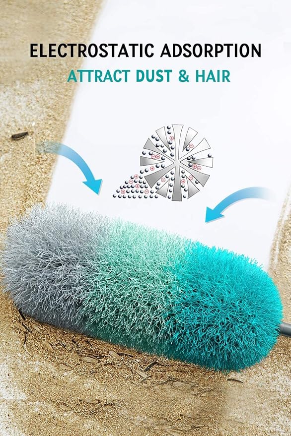 BOOMJOY Microfiber Feather Duster with 100 inches Extension Pole, Dusters for Cleaning High Ceiling, Fan, Blinds, Furniture