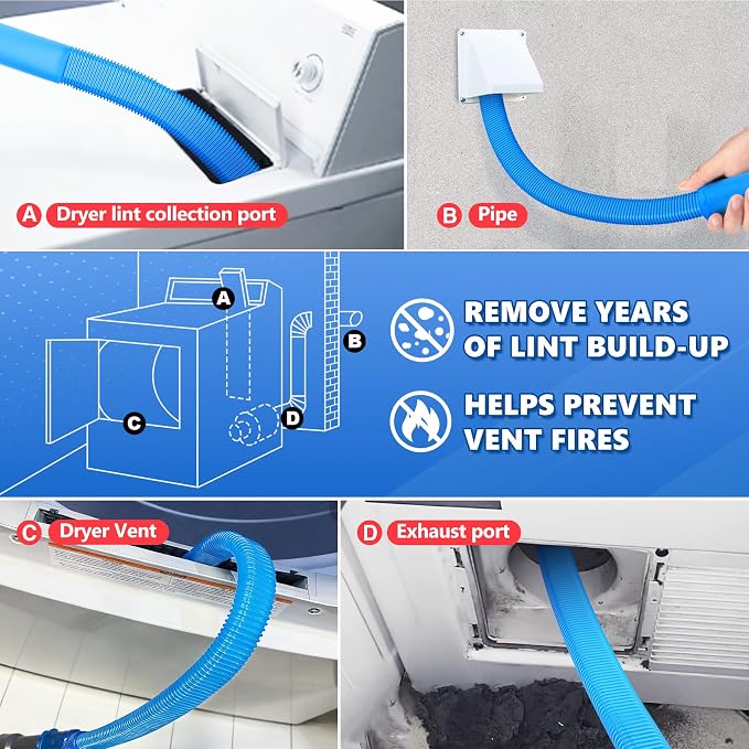 Sealegend 5Pcs Dryer Vent Cleaner Kit Universal Vacuum Hose Attachment Blue | Brushes for Refrigerator Coils, Drain, Condenser, Sinks & Tile Grout