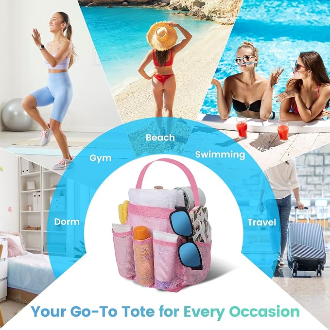 Camping Essentials Shower Caddy Portable for College Dorm Room Essentials for Girls with 8 Pockets,Large-Capacity Shower Caddy Dorm Basket,Quick Dry Bath Bag for Bathroom,Gym,Travel,Swim,Beach-Pink