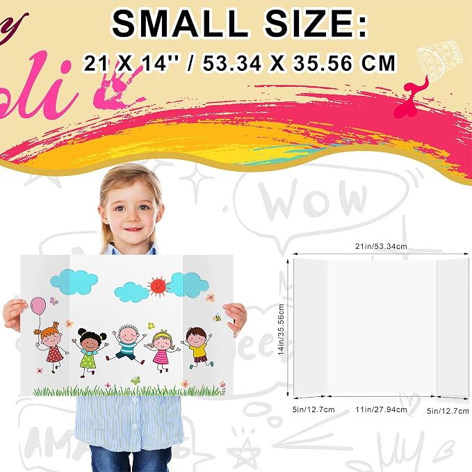HAUTOCO 3 Pcs Small Trifold Poster Board 21'' x 14'' Project Boards | Corrugated Tri Fold Presentation Boards for Science Fair, School Projects, Event Displays & Business Presentations, White