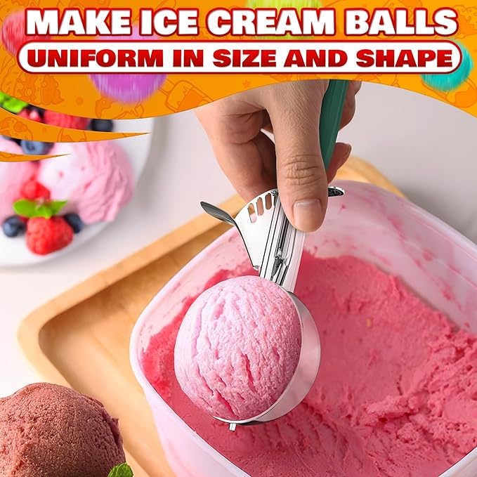 2.67Oz Ice Cream Scoop with Trigger #12 - Ice Cream Scooper for Portion Control, Gelato, Cookie Dough, Meatballs - Stainless Steel, Easy to Use & Clean, Rust & Stain Resistant, Ergonomic Non-Slip Grip
