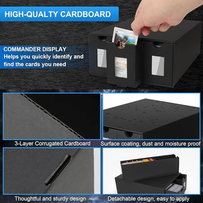 Trading Card Storage Box for 12000+, Card Deck Box for MTG Commander Display, Card Organizer Box with 48 Card Dividers, Labels & Tapes, Compatible with TCG, PTCG, MTG and Sport Cards