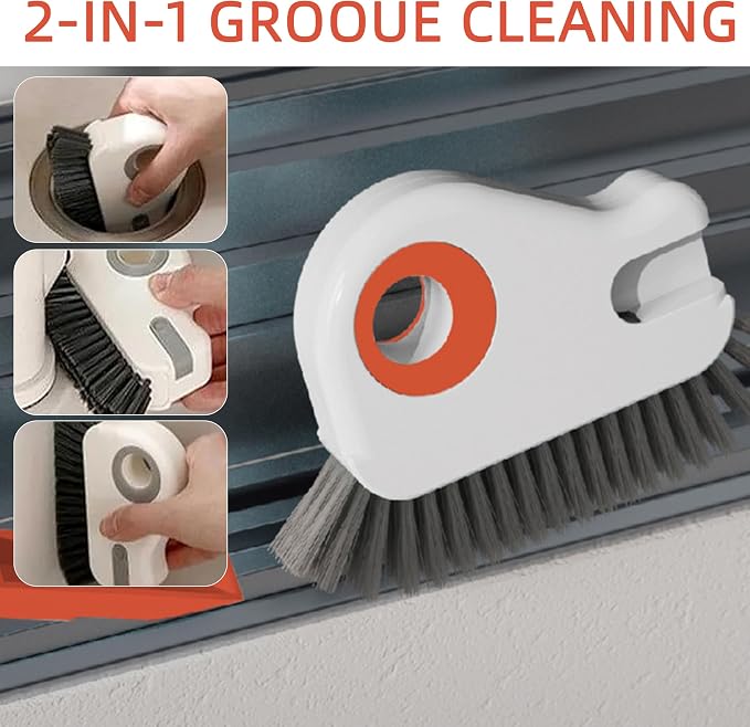 2 in 1 Groove Cleaning Brush,New Window Track Cleaning Tools Multifunction Grout Cleaner Tool with Tweezers and Scraper for Sliding Door Track, Window Seal, Sill (Gray 1 Pcs)