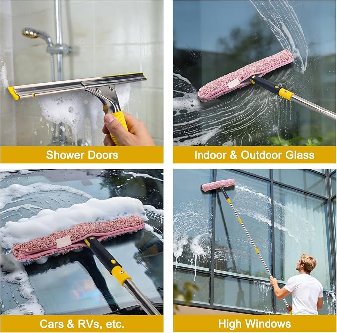 Professional Window Cleaning Kit with Bucket 3 Gallon,Window Washing Kit with 6FT Extension Pole,14" Squeegee,15" Scrubber,Spray Bottle,Window Washing Equipment Cleaning Tool for Outdoor Home