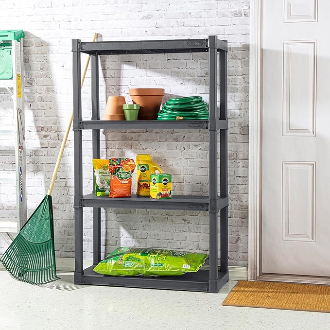 Sterilite 4 Shelf Unit, Heavy-Duty Plastic Utility Storage Rack, 2-Pack | Freestanding Shelving Organizer with 50 lb Capacity Per Shelf for Kitchen, Bathroom, Garage, Basement, Pantry & Laundry Room